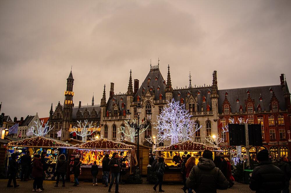Christmas market stalls on the Markt, Bruges