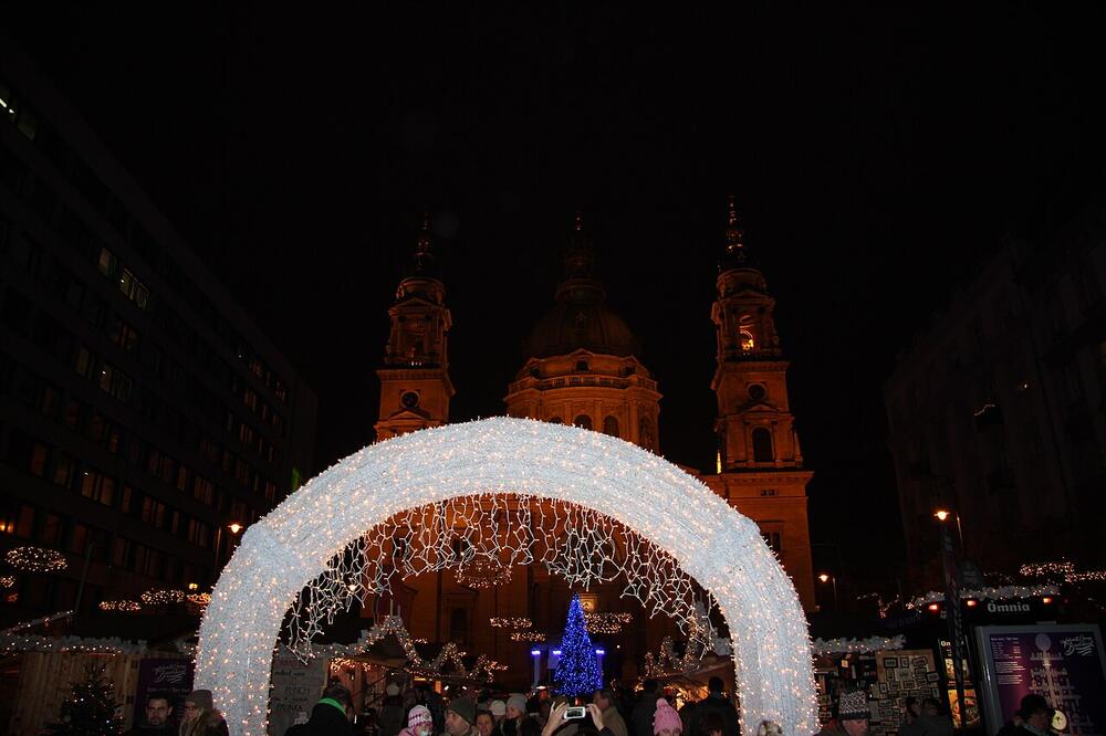 The Advent market in front of St Stephen's Basilica, Budapest