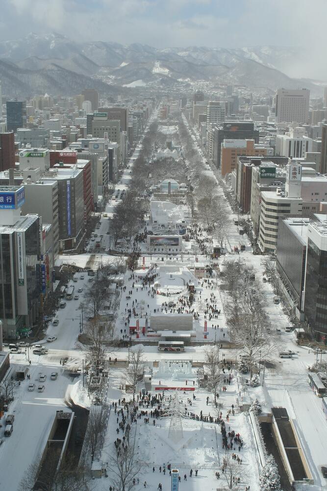 Odori Park during the Sapporo Snow Festival, seen from the TV Tower in February