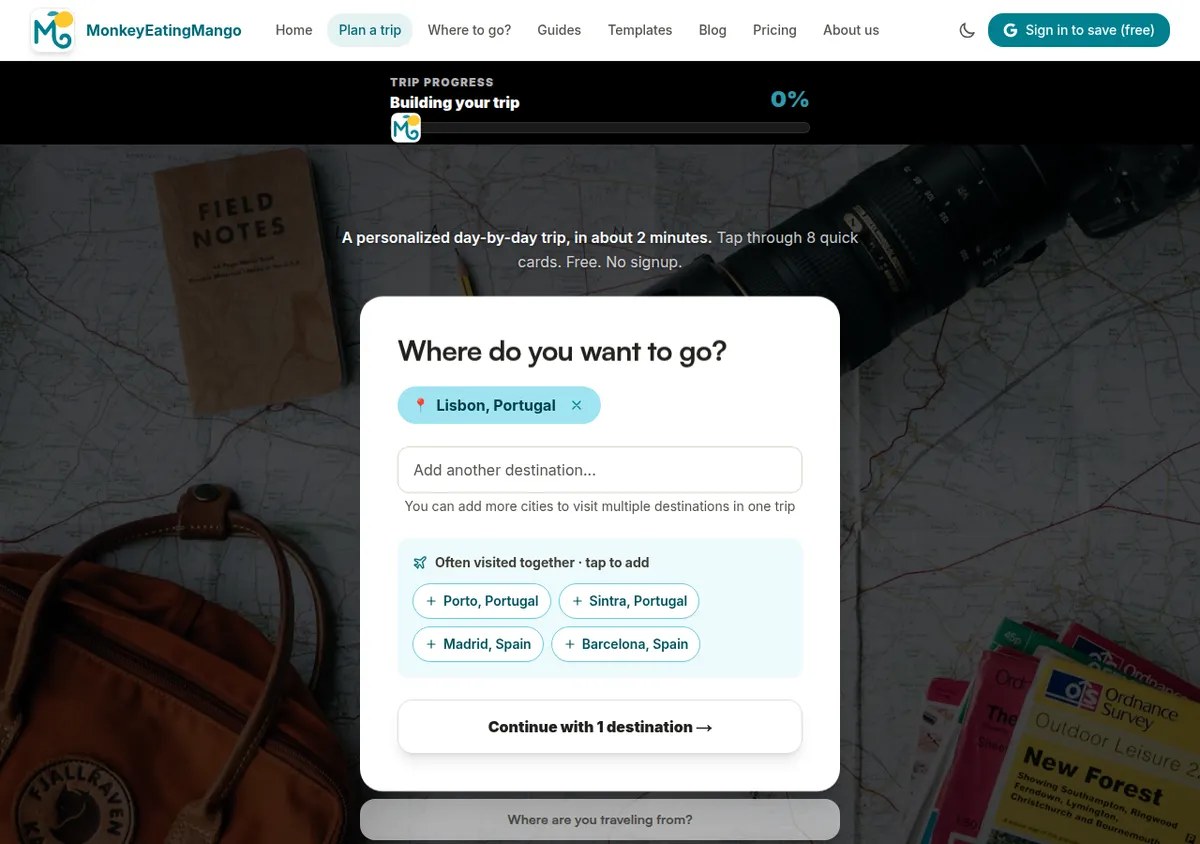 Where do you want to go? Lisbon picked, with nearby cities to add