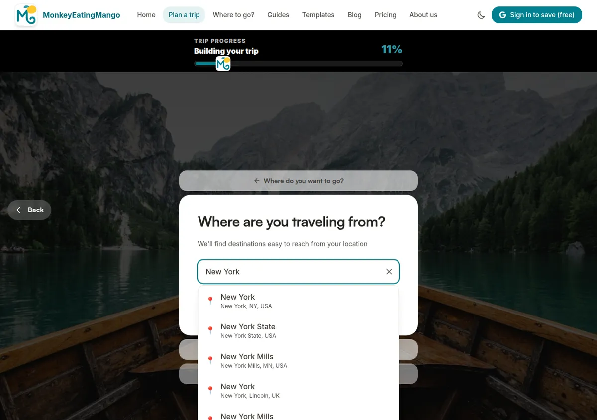 Where are you traveling from? Suggestions while typing New York