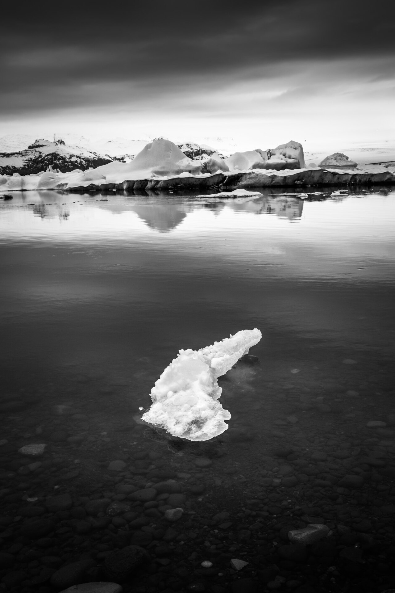 Diamond beach with ice chunks on black sand near Jokulsarlon