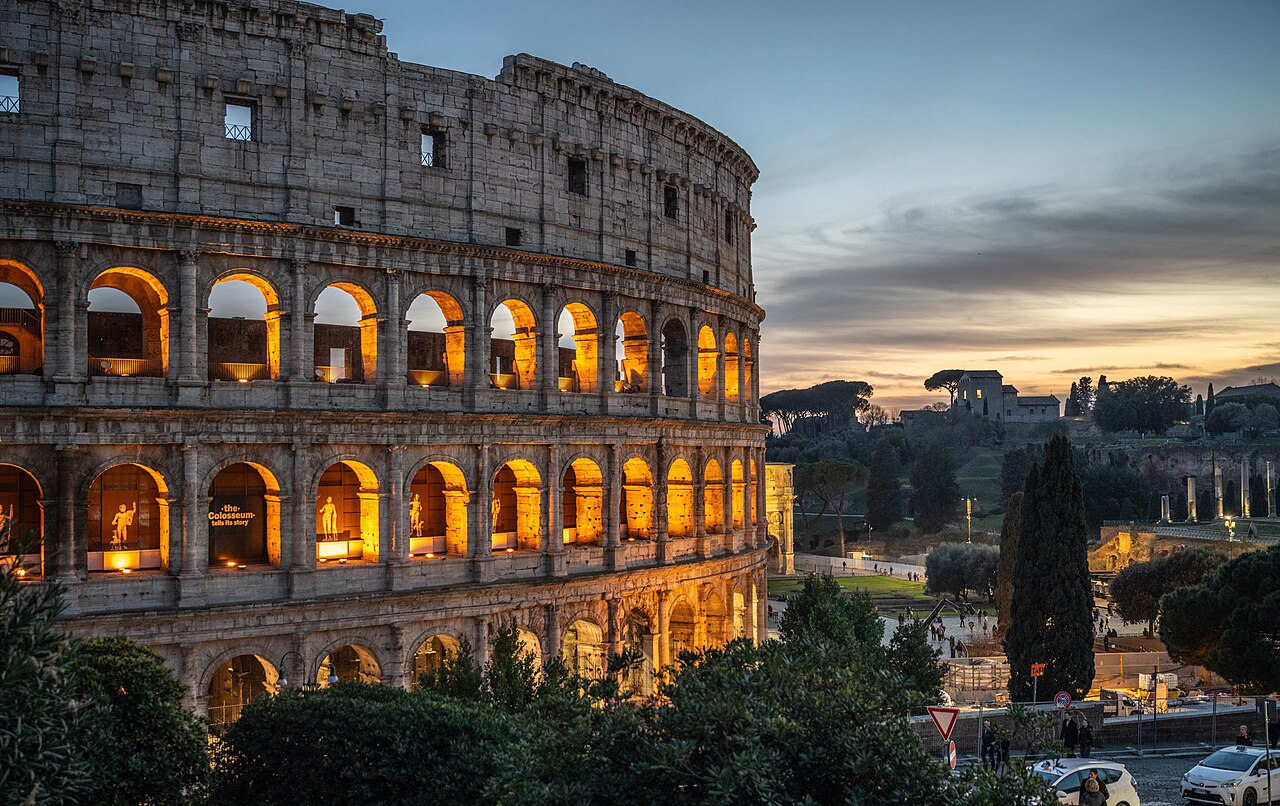 The Colosseum at sunset in Rome