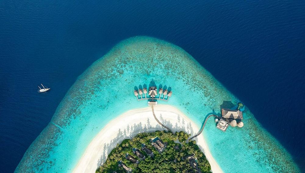 A resort island from the air, Maldives