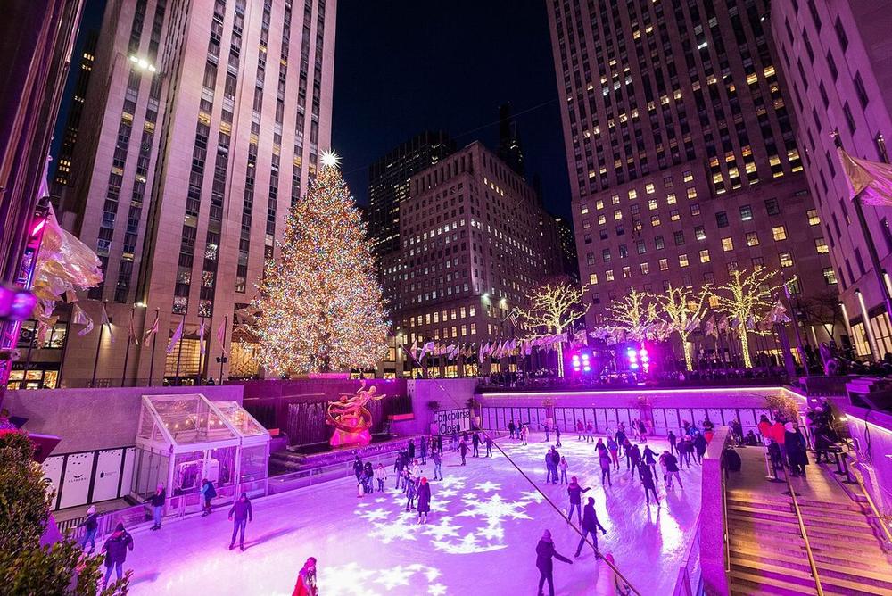 The tree and the rink at Rockefeller Center, New York