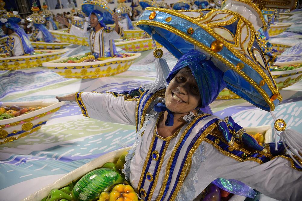 Portela samba school parading in the Sambadrome, Rio Carnival, February 2017