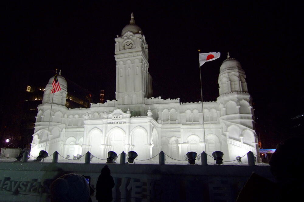Illuminated giant snow sculpture at Odori Park, 65th Sapporo Snow Festival, February 2014