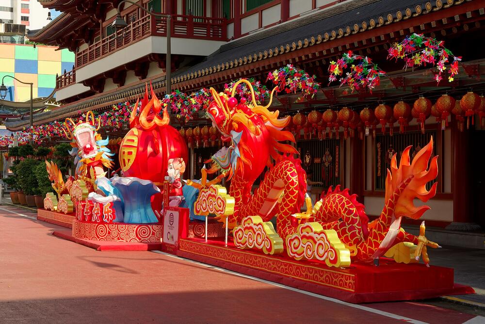 Chinese New Year lantern displays in Chinatown, Singapore, January 2024