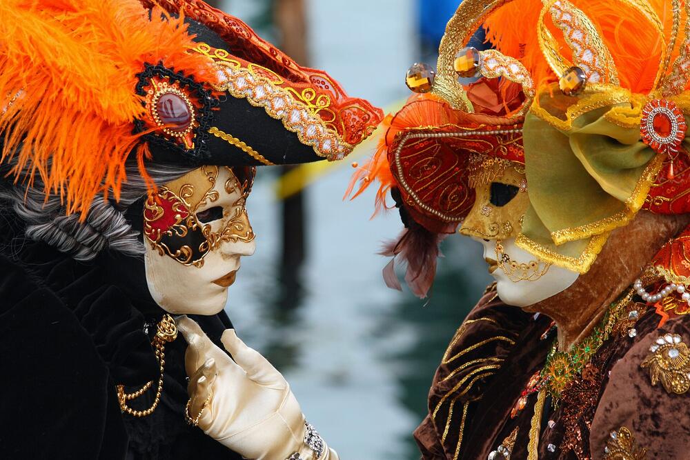 Masked couple in costume at the Carnival of Venice, February 2010