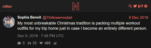 @1followernodad tweet about packing workout outfits for holidays