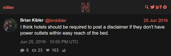 @bmkibler tweet about hotel power outlets