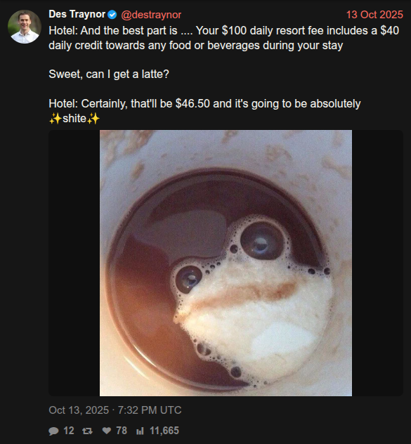 @destraynor tweet about hotel resort fees