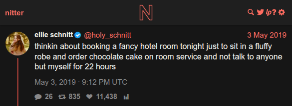 @holy_schnitt tweet about booking a hotel just for the robe