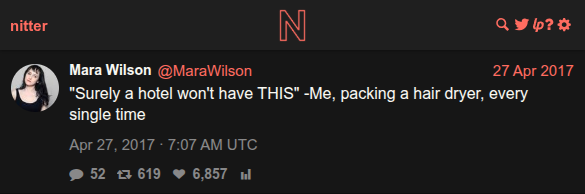@MaraWilson tweet about packing a hair dryer