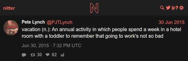 @PJTLynch tweet defining vacation with a toddler