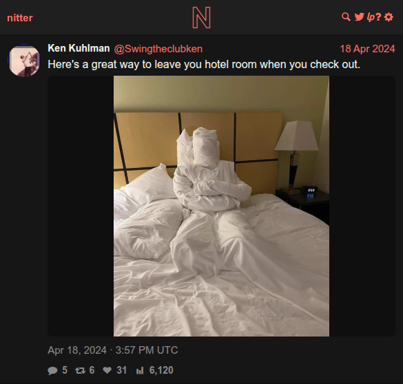 @Swingtheclubken tweet about hotel checkout etiquette