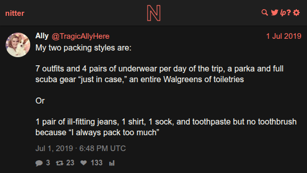 @TragicAllyHere tweet about two packing styles