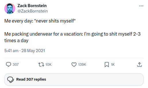 @ZackBornstein tweet about packing underwear