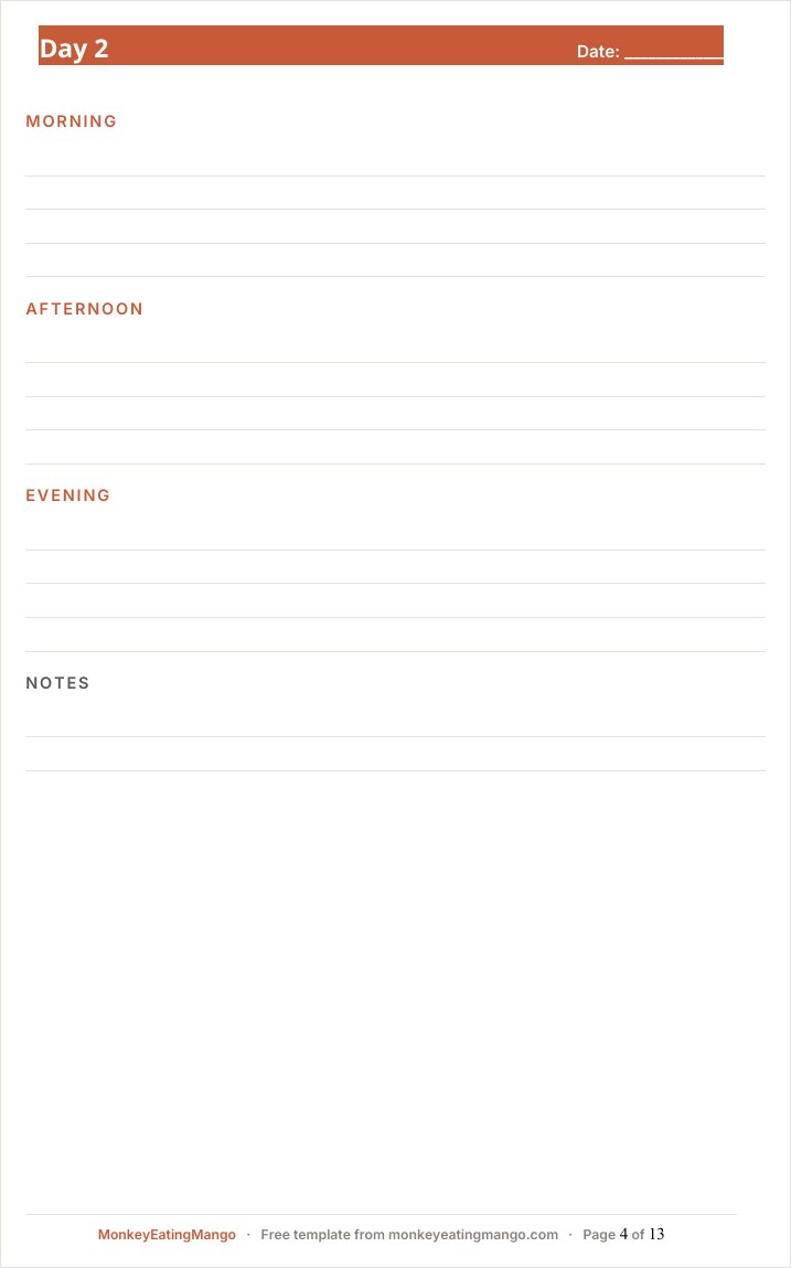 A page per day with morning, afternoon and evening sections
