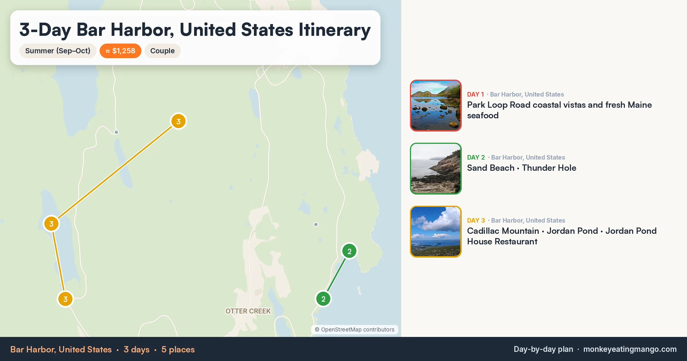 3-day Bar Harbor, United States itinerary map: Sand Beach, Cadillac Mountain, Thunder Hole